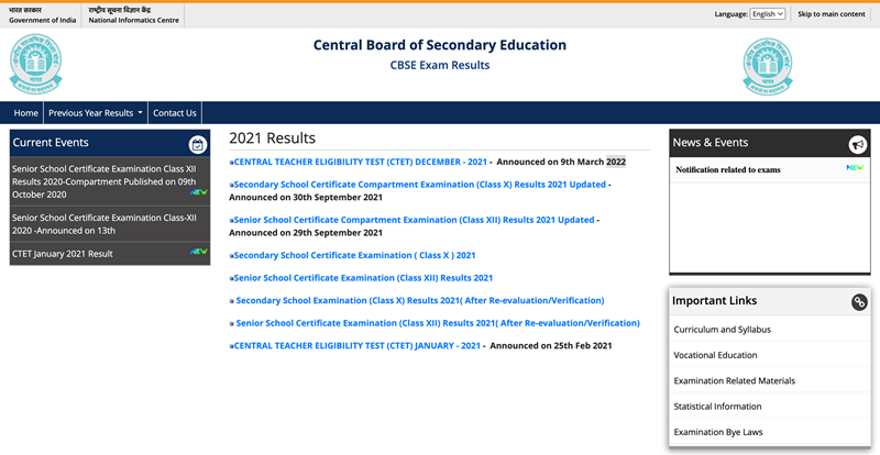CBSE Result website